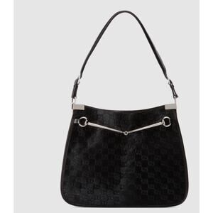 Gucci Horsebit Slim Medium GG Calf Hair Shoulder Bag Black – Brand New with Tags